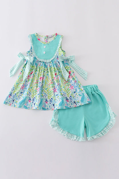 Ocean bloom print ruffle set - Ella Jane Lifestyle Boutique