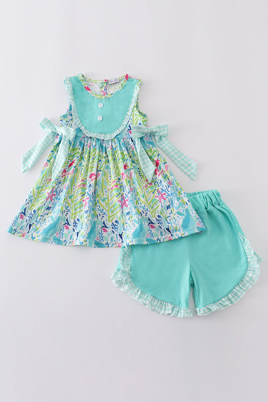 Ocean bloom print ruffle set - Ella Jane Lifestyle Boutique