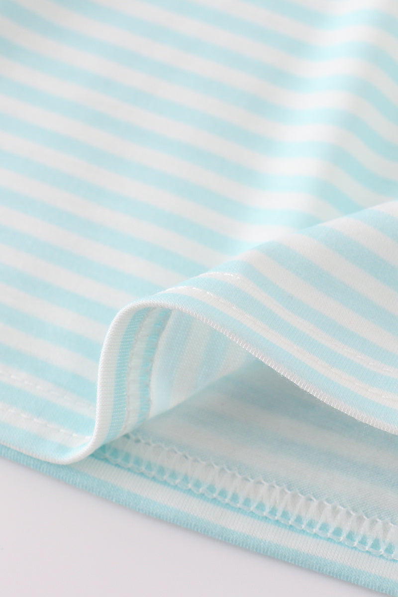 Apple pencil embroidery smocked stripe ruffle dress