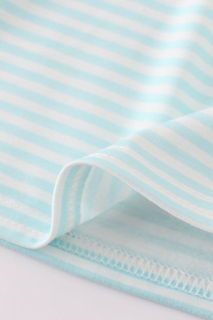Apple pencil embroidery smocked stripe ruffle dress