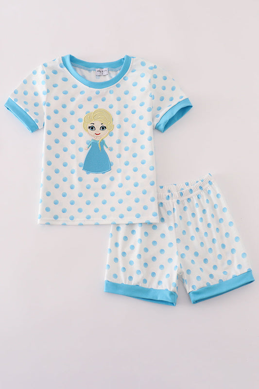 Conjunto de pantalones cortos con apliques de personajes azules