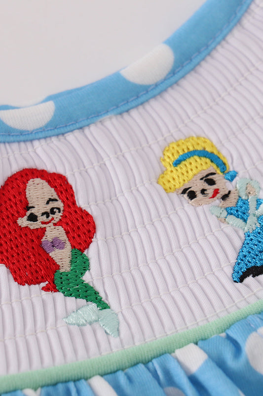 Conjunto de pantalones bombachos con bordado de personajes de lunares azules