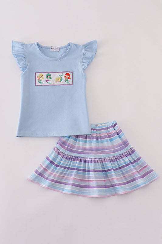 Conjunto de falda pantalón con bordado de sirena y rayas moradas