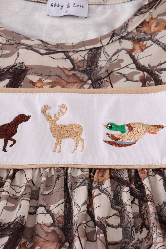 Hunting dog deer duck embroidery ruffle pants set