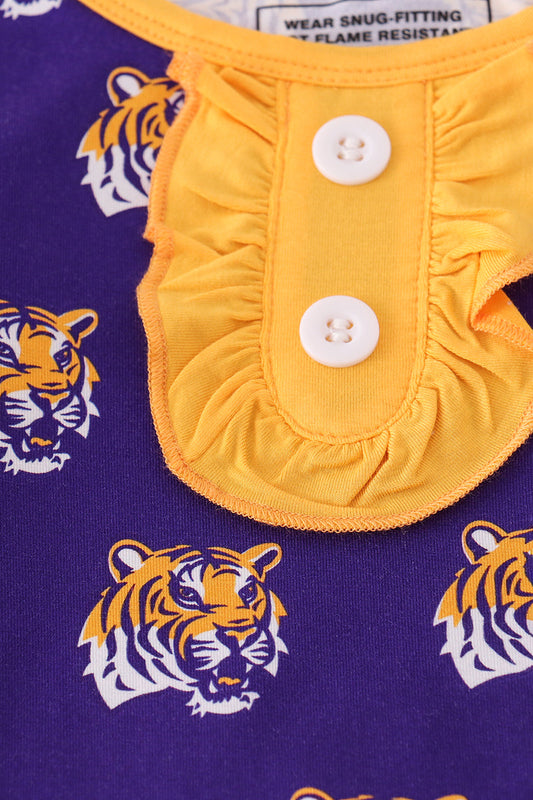 Purple LSU Geaux Tiger Bamboo Ruffle Girl Pajamas Set
