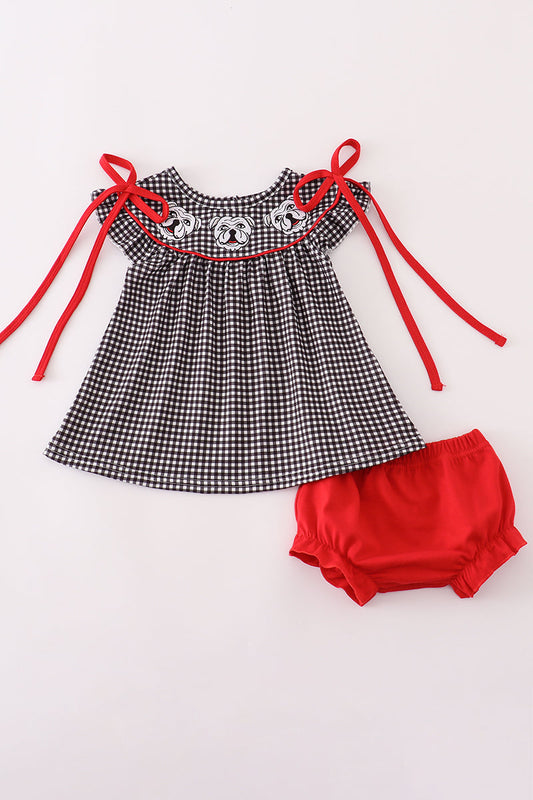 Georgia bulldog embroidery plaid bloomer set