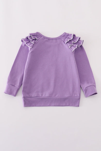 Purple ghost pumpkin embroidery ruffle top
