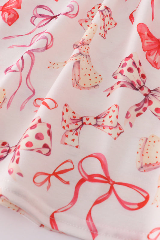 Red bow smocked ruffle pants set