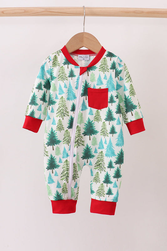 Green Christmas tree print romper