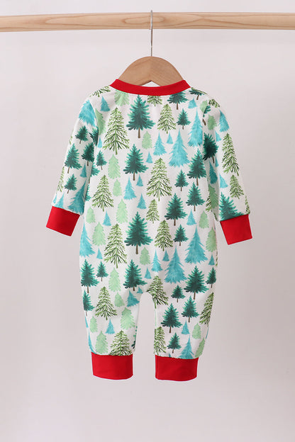 Green Christmas tree print romper