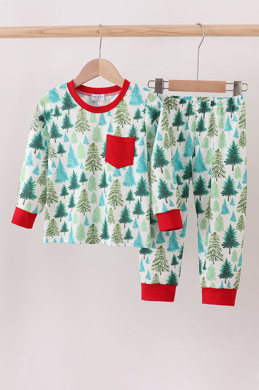 Green Christmas Tree Print Pajamas Set
