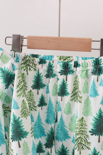 Green Christmas Tree Print Pajamas Set