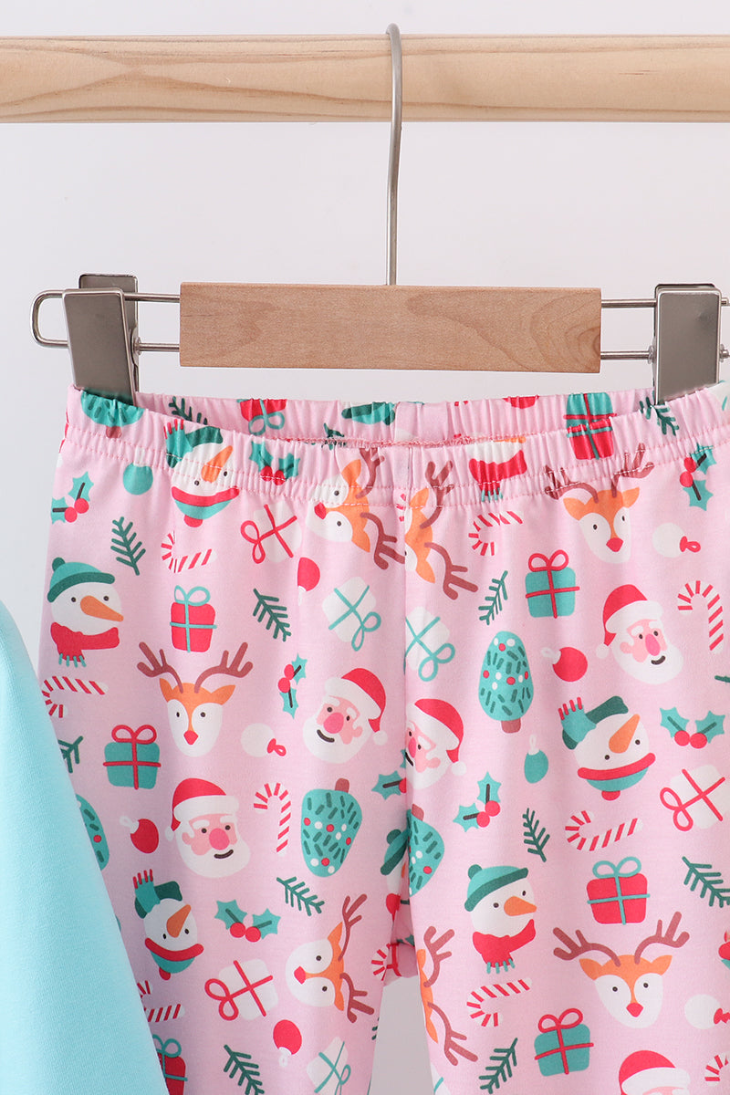 Blue Christmas Santa Claus Applique Ruffle Pants Set!