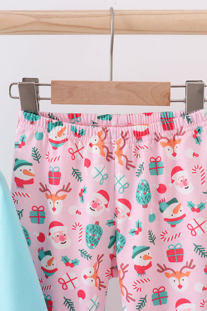 Blue Christmas Santa Claus Applique Ruffle Pants Set!