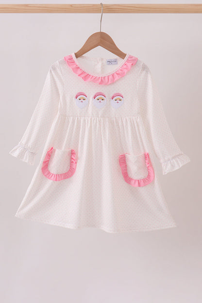 Pink santa claus embroidery ruffle dress