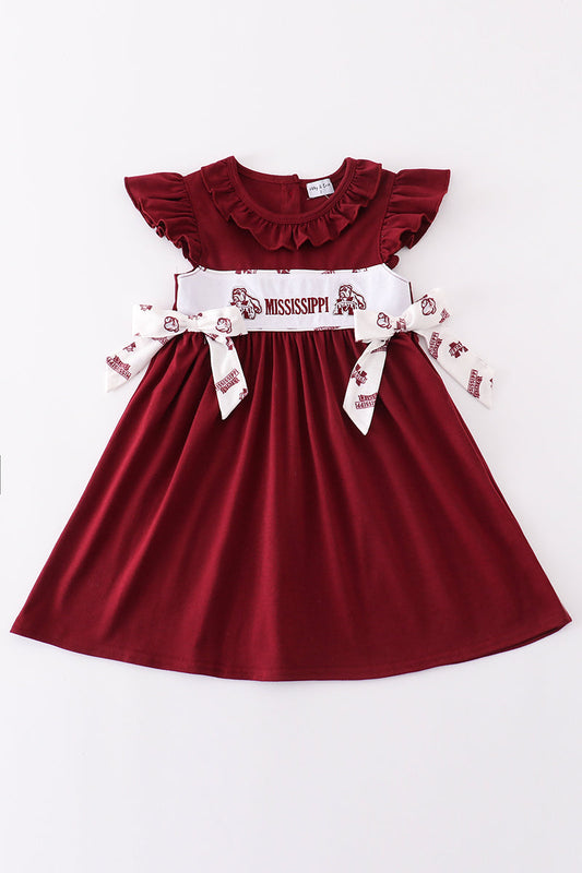 Maroon mississippi embroidery girl dress - Ella Jane Lifestyle Boutique