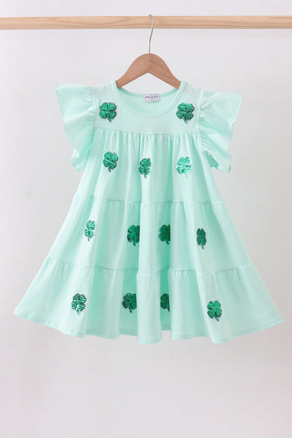 Mint clover sequin ruffle girl’s tiered dress