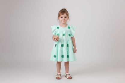 Mint clover sequin ruffle girl’s tiered dress