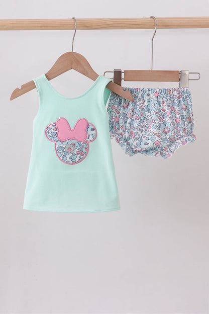 Conjunto de pantalones bombachos con apliques florales en color menta