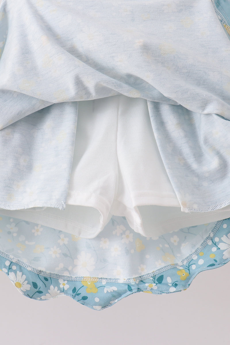Mustard & Green Floral Bow Crop Top & Skorts Set for Girls