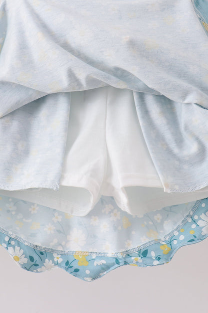 Mustard & Green Floral Bow Crop Top & Skorts Set for Girls
