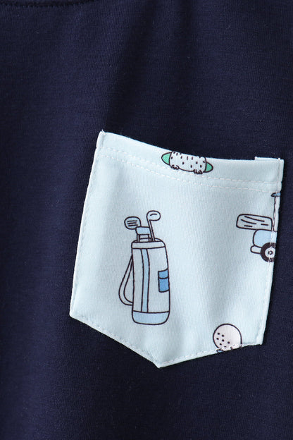 Navy Golf Print Shorts Set for Boys