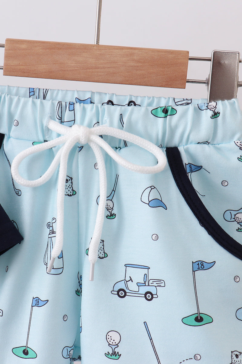 Navy Golf Print Shorts Set for Boys