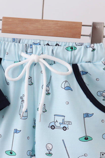 Navy Golf Print Shorts Set for Boys