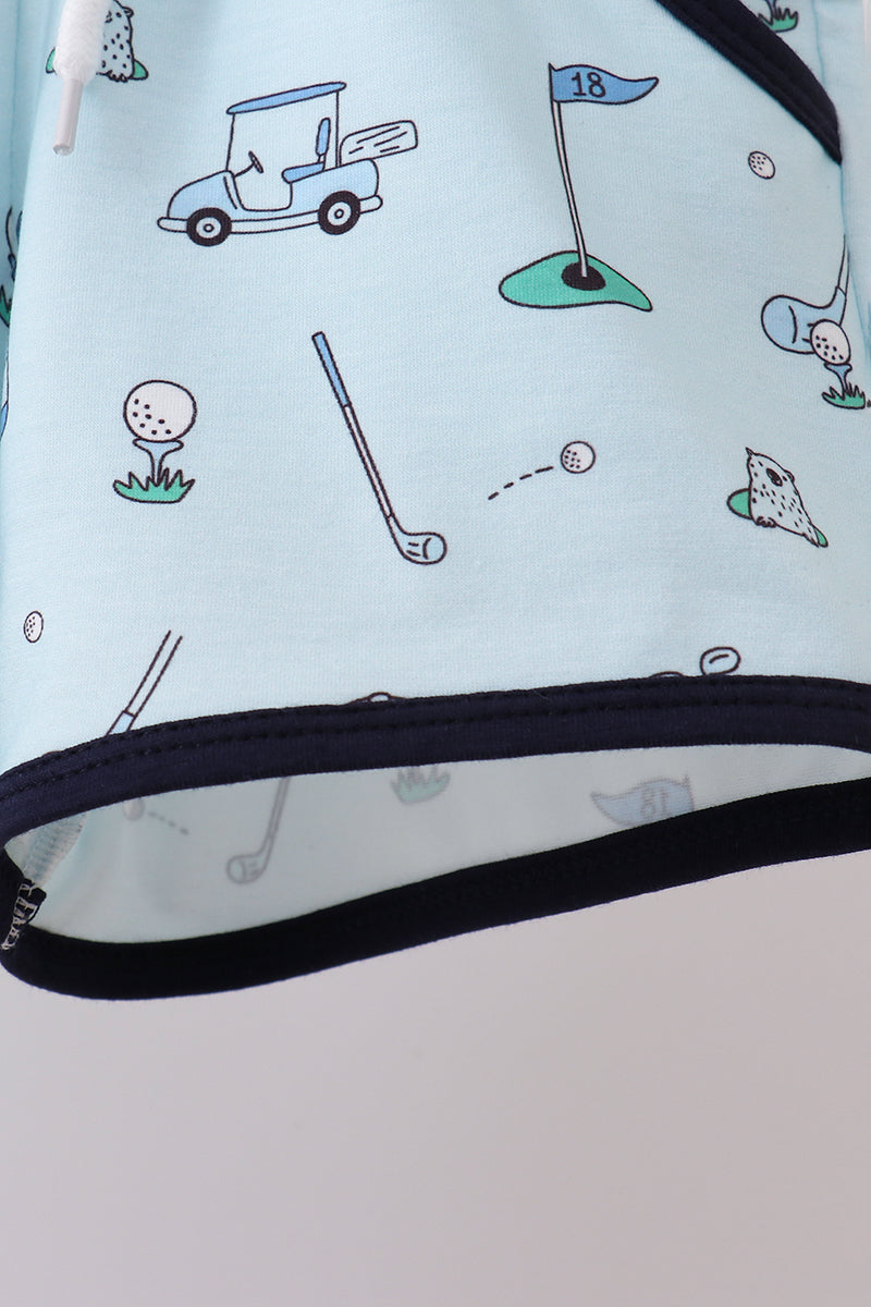 Navy Golf Print Shorts Set for Boys