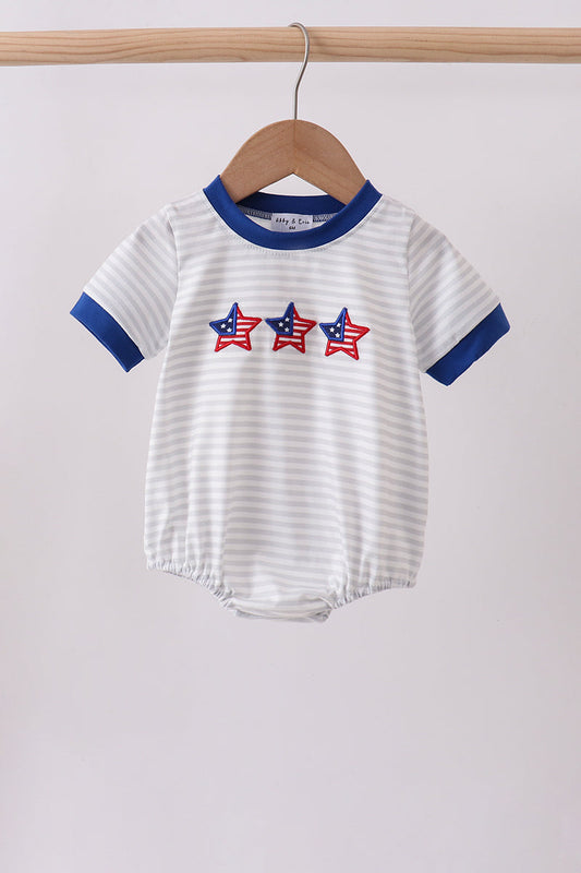 Navy patriotic bow applique infant bubble