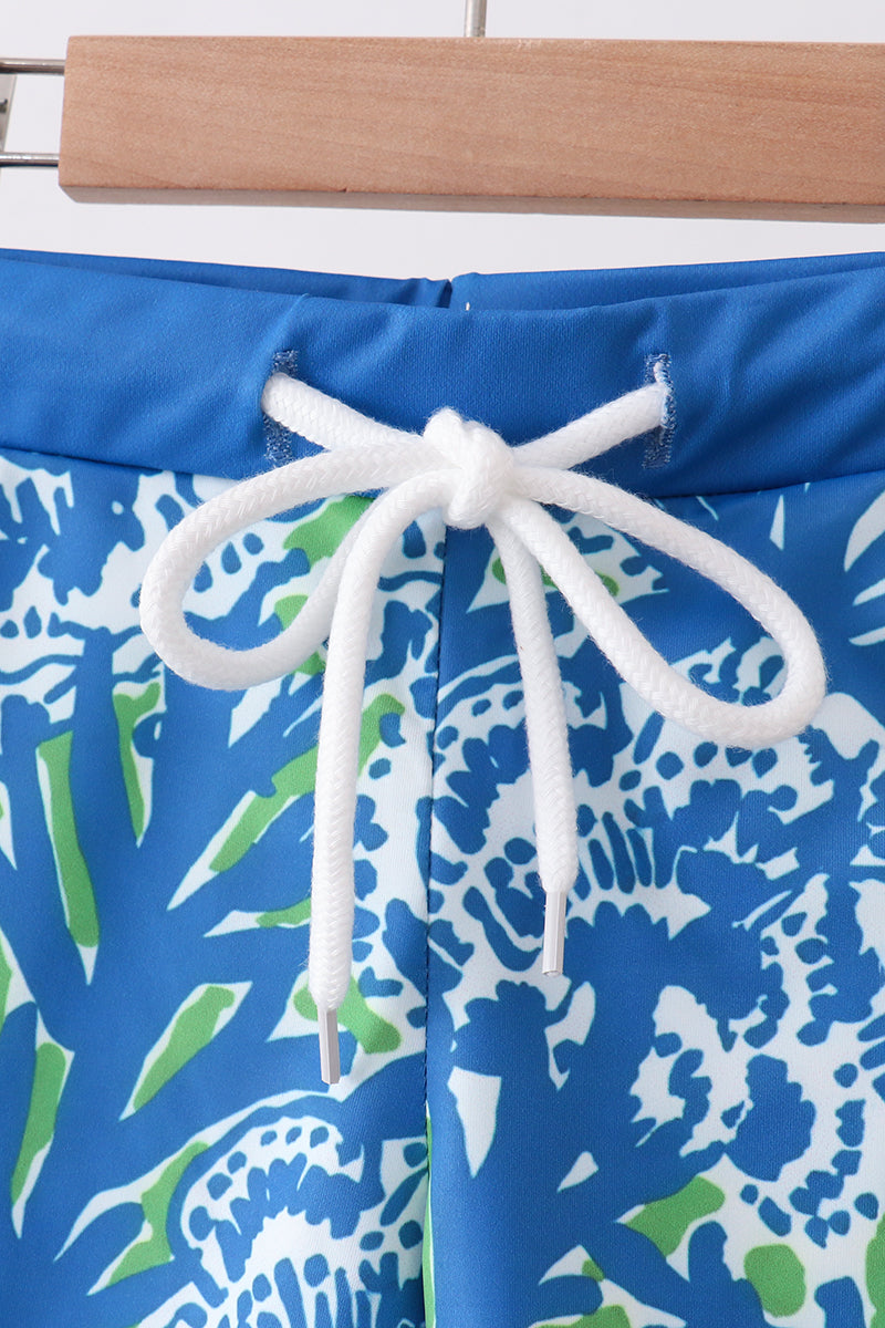 Ocean Garden Print Boys Swim Trunks
