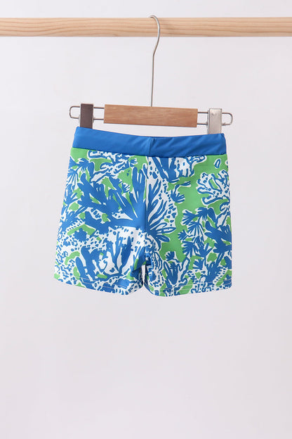 Ocean Garden Print Boys Swim Trunks