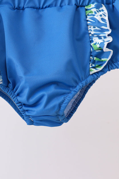 Ocean Garden Print Ruffle 2-Piece Girls Swimsuit