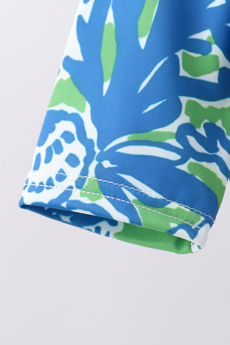 Ocean Garden Print Ruffle Rashguard Set for Girls