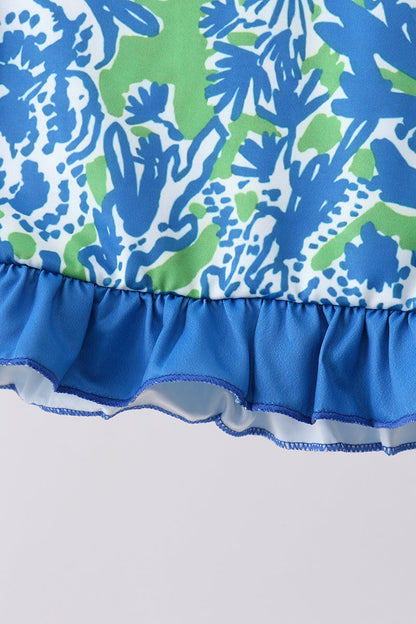 Ocean Garden Print Ruffle Rashguard Set for Girls