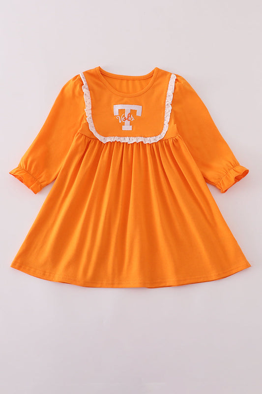Orange Tennessee go vols embroidery ruffle dress