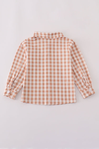 Orange gingham button down shirt
