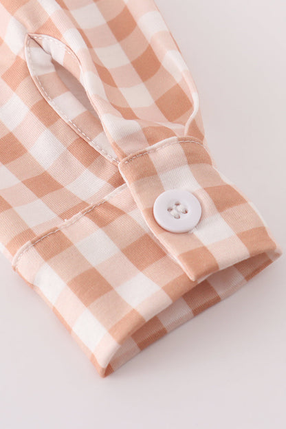 Orange gingham button down shirt