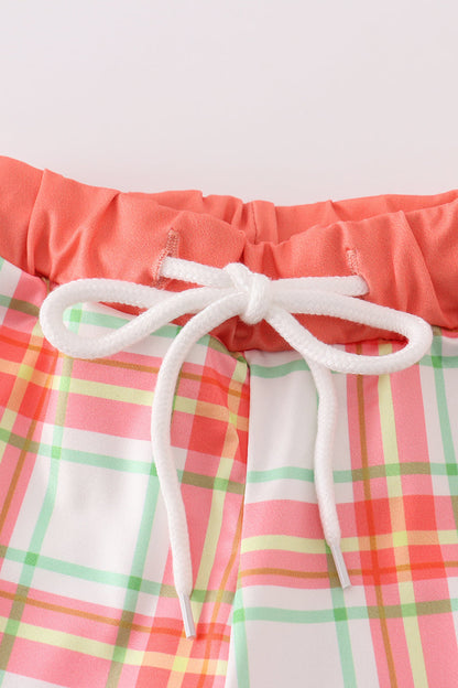 Orange plaid crab embroidery boy swim trunks - Ella Jane Lifestyle Boutique
