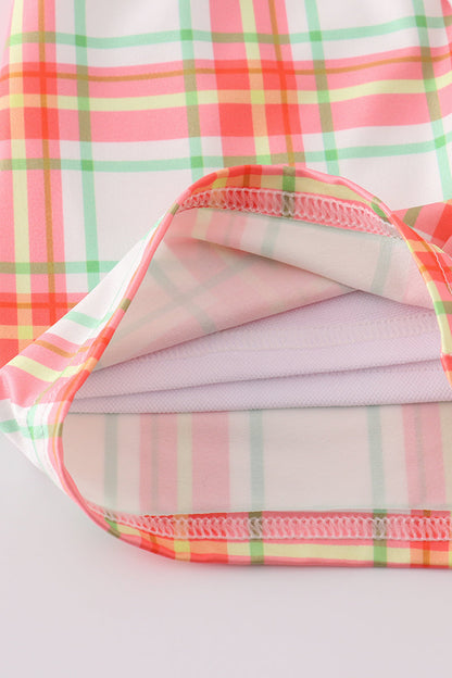 Orange plaid crab embroidery boy swim trunks - Ella Jane Lifestyle Boutique