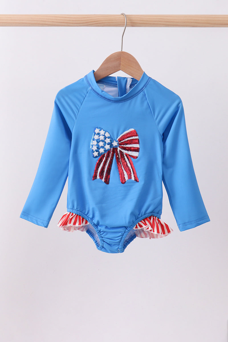 Patriotic bow sequin rashguard