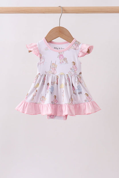 Pink Bamboo Ruffle Baby Girl Bubble. Ultra-soft bamboo fabric, delicate ruffle details, and a classic bubble silhouette make this the perfect outfit for every adventure — from morning playtime to afternoon outings and everything in between.