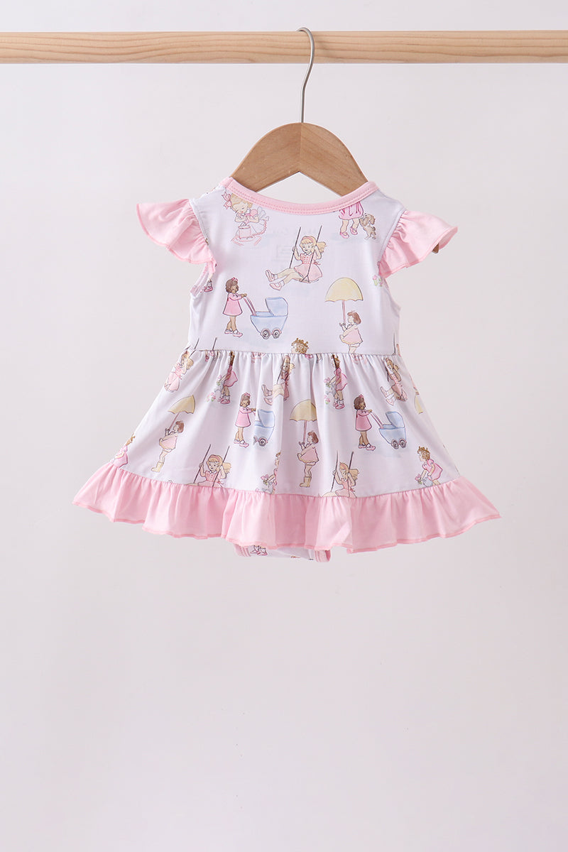 Pink Bamboo Ruffle Baby Girl Bubble