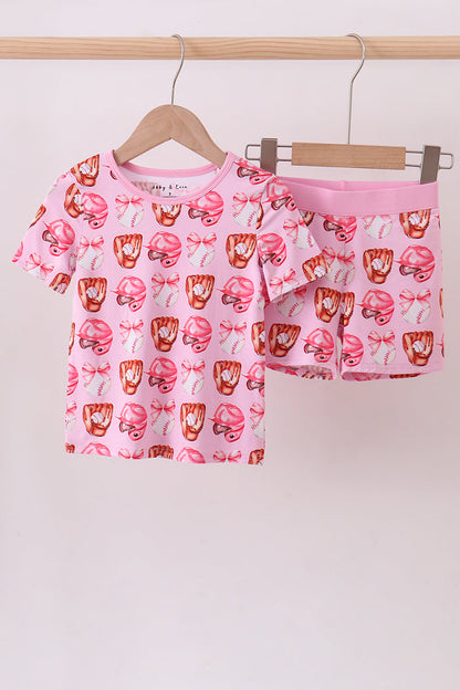 Pink Bow Baseball Bamboo Girl's Pajama Set!