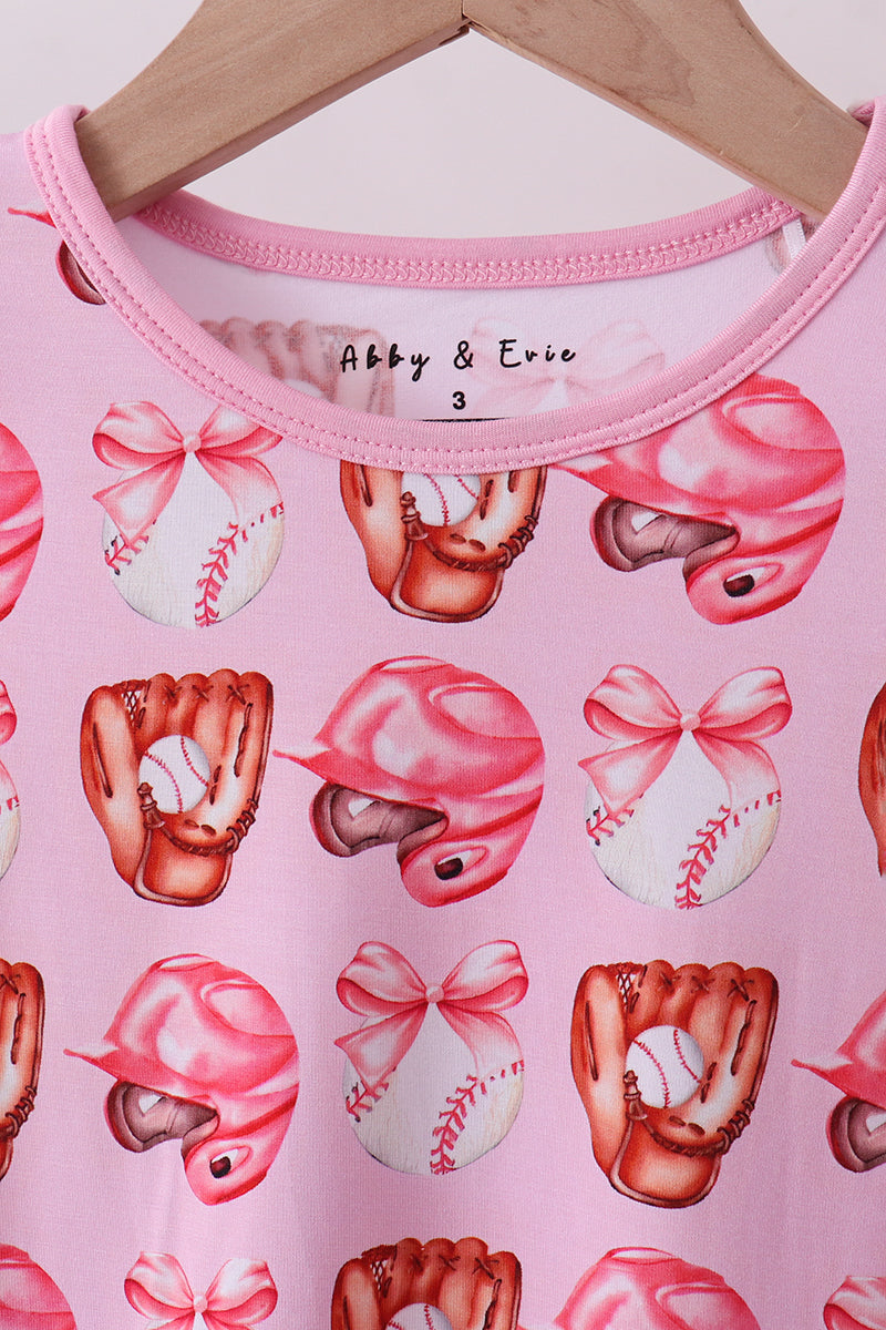 Pink Bow Baseball Bamboo Girl's Pajama Set!
