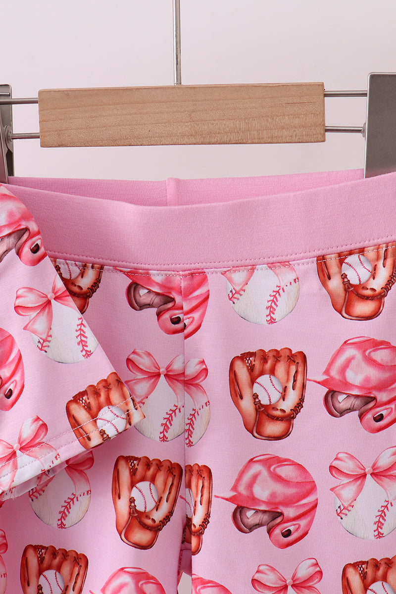 Pink Bow Baseball Bamboo Girl's Pajama Set!