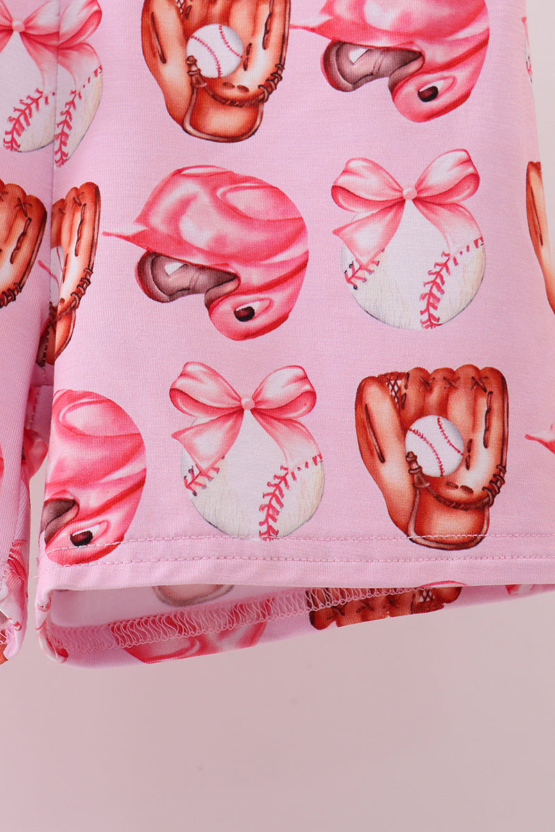 Pink Bow Baseball Bamboo Girl's Pajama Set!