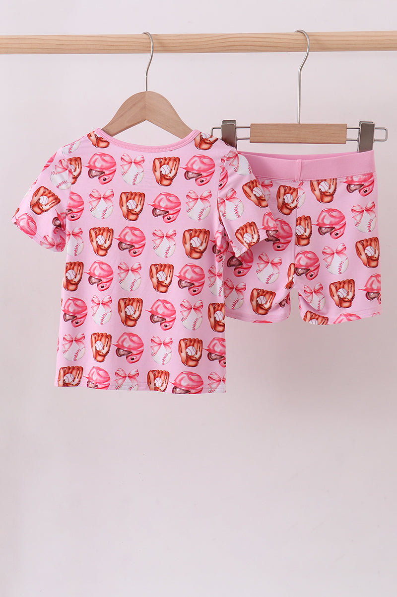 Pink Bow Baseball Bamboo Girl's Pajama Set!