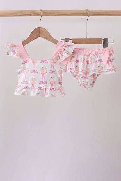 Pink Bow Castle Ruffle 2-Piece Girls Swimsuit