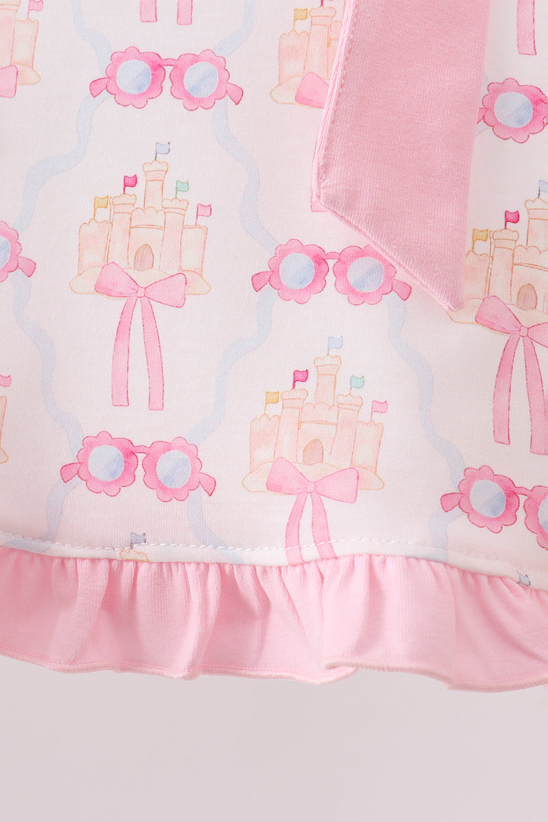 Pink Bow Castle Ruffle Baby Girl Bloomer Set